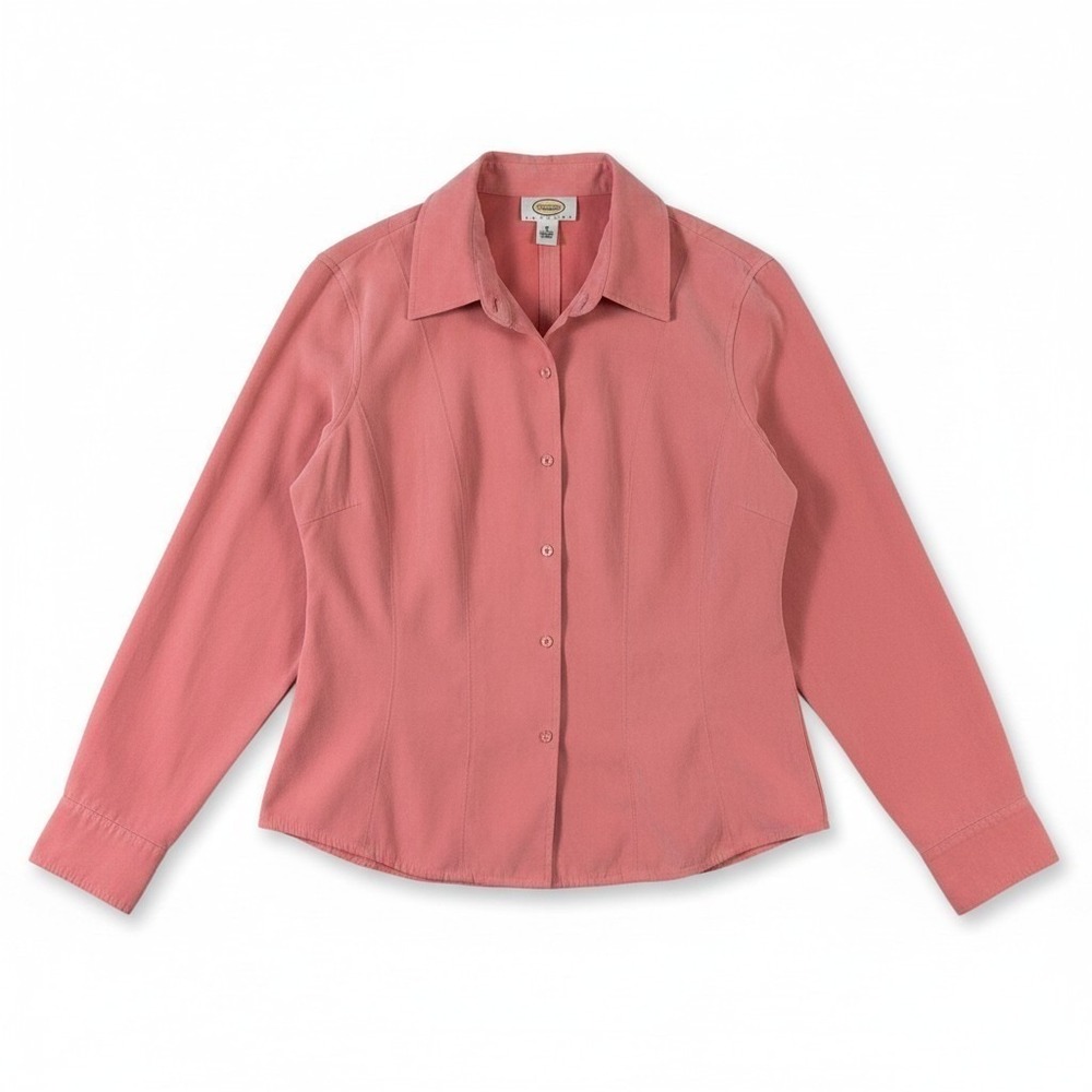 Vintage Talbots Shirt Womens MP Pink Long Sleeve Faux Suede Button Up Blouse